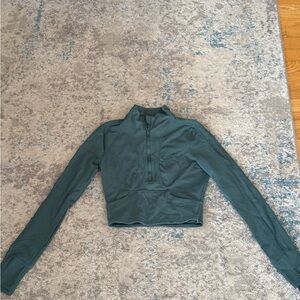 90 Degree By Reflex Teal Quarter-Zip Cropped Long-Sleeve Top